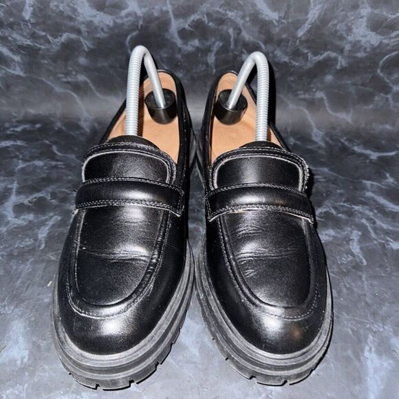 Madewell The Bradley Lugsole Loafer Shoe Black Leather Platform Women Size 9 - Picture 3 of 9